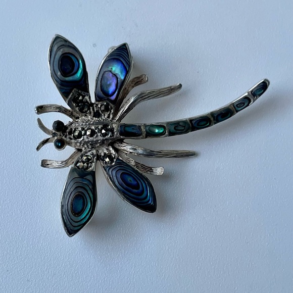 Dragonfly Sterling Silver 925 Abalone Pin Brooch - Picture 2 of 5